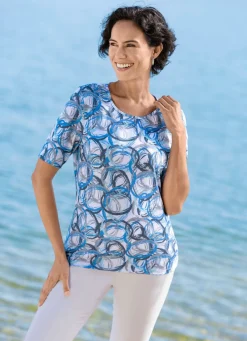 New BADER Shirt mit grafischem Dessin WEISS-AZURBLAU-GRAU