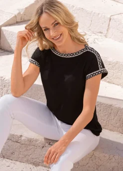 Clearance BADER Shirt mit Häkelbesatz SCHWARZ