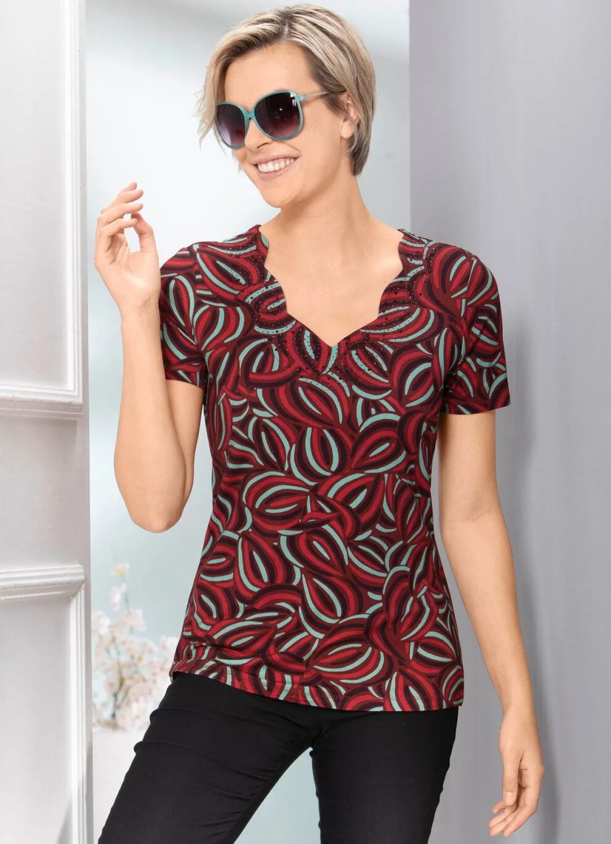 Hot BADER Shirt mit interessantem Inkjet-Druck BORDEAUX-MINT