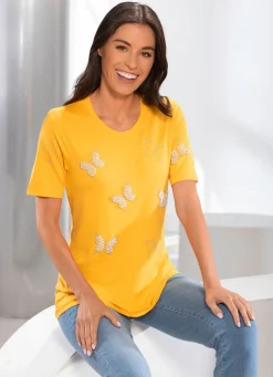 Best BADER Shirt mit interessanter Perlen- und Strasszier in 2 Farben GELB