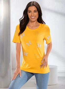 Best BADER Shirt mit interessanter Perlen- und Strasszier in 2 Farben GELB