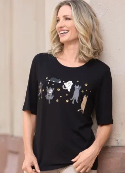 Online BADER Shirt mit Katzen-Motiv SCHWARZ