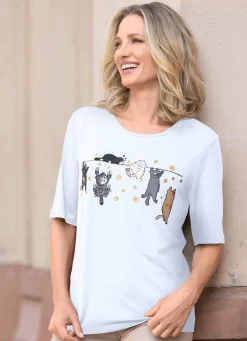 New BADER Shirt mit Katzen-Motiv WEISS