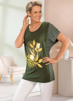 Discount BADER Shirt mit Kontrast-Druck im Vorderteil OLIV-GELB