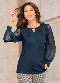 Sale BADER Shirt mit langen Chiffonärmeln MARINE