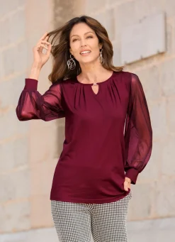 Discount BADER Shirt mit langen Chiffonärmeln BORDEAUX