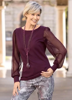 BADER Shirt mit langen, plissierten Chiffonärmeln BORDEAUX