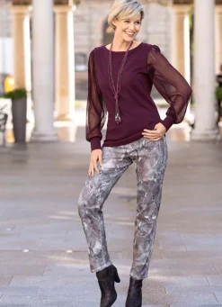 BADER Shirt mit langen, plissierten Chiffonärmeln BORDEAUX