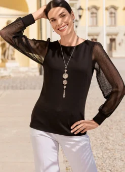 Clearance BADER Shirt mit langen, plissierten Chiffonärmeln SCHWARZ