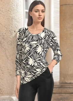 Sale KLAUS MODELLE MADE IN GERMANY Shirt mit 3/4-langen Ärmeln SCHWARZ-ECRU