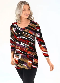 KLAUS MODELLE MADE IN GERMANY Shirt mit 3/4-langen Ärmeln SCHWARZ-ROT-BUNT