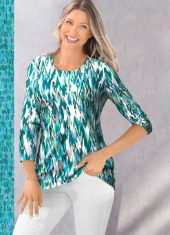 Sale KLAUS MODELLE MADE IN GERMANY Shirt mit 3/4-langen Ärmeln WEISS-GRÜN