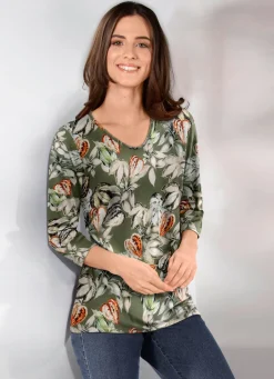 New KLAUS MODELLE MADE IN GERMANY Shirt mit 3/4-langen Ärmeln OLIV-TERRAKOTTA