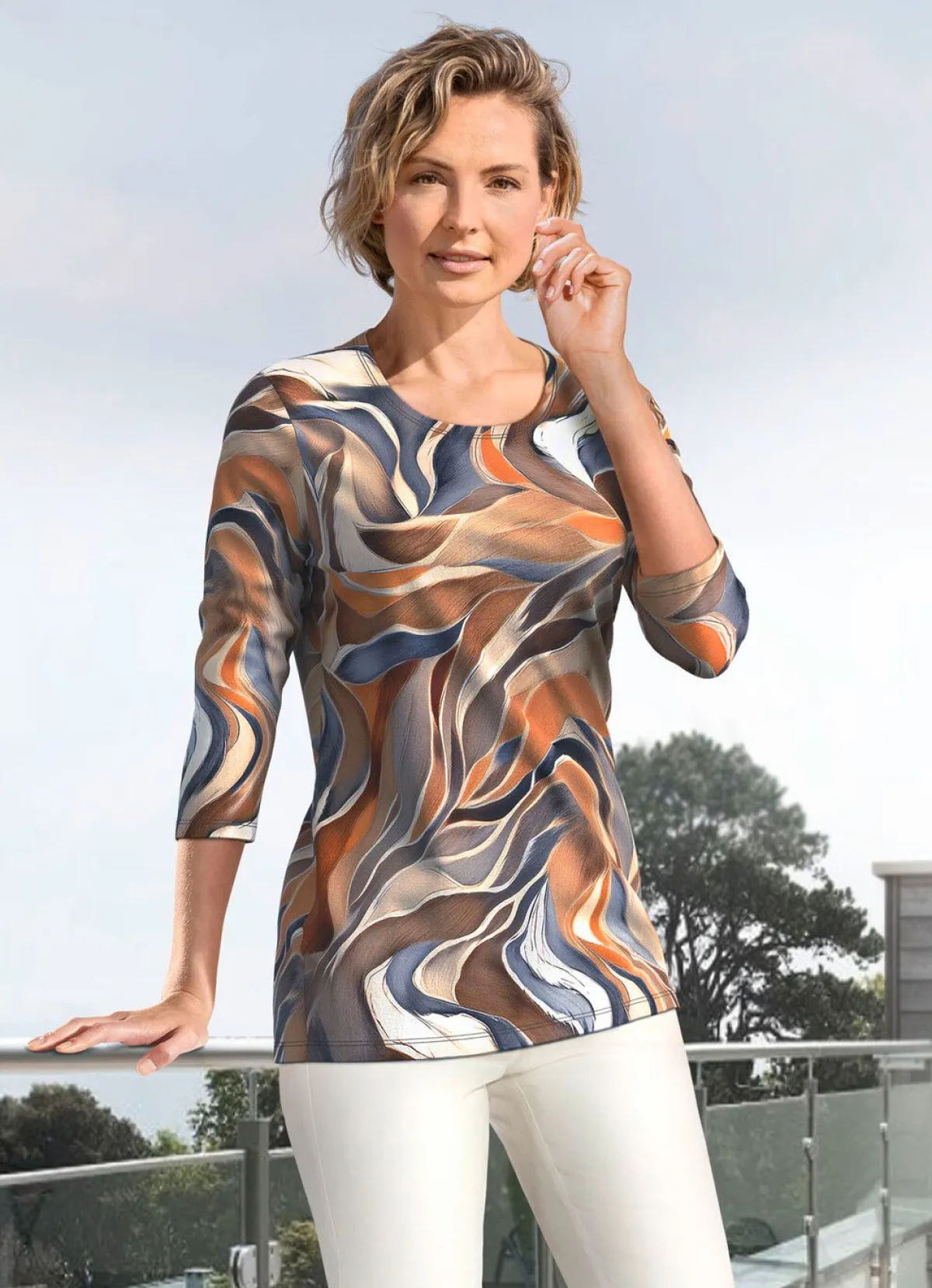 KLAUS MODELLE MADE IN GERMANY Shirt mit 3/4-langen Ärmeln in 4 Farben CAMEL-BRAUN