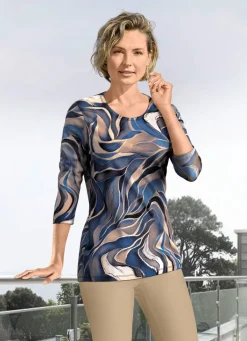 New KLAUS MODELLE MADE IN GERMANY Shirt mit 3/4-langen Ärmeln in 4 Farben CAMEL-BLAU