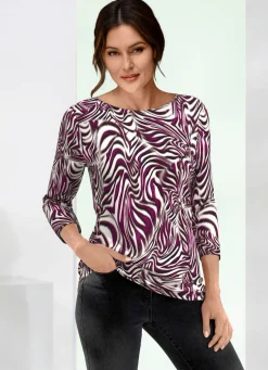 Discount KLAUS MODELLE MADE IN GERMANY Shirt mit modischem U-Boot-Ausschnitt in 2 Farben BORDEAUX-ECRU-SCHWARZ