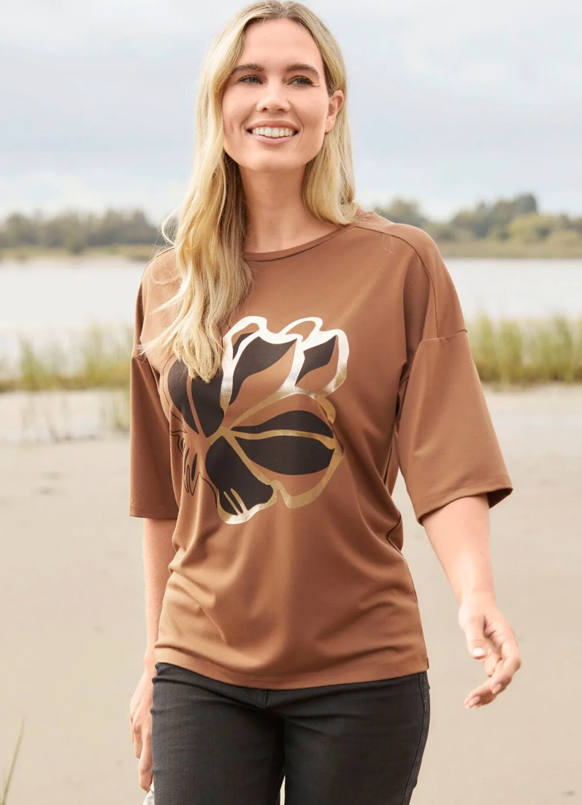 Outlet Tizia Shirt mit Motiv-Druck COGNAC