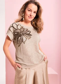 BADER Shirt mit Paillettendruck TAUPE