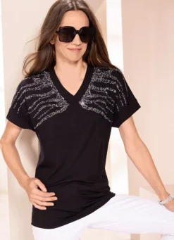 Hot BADER Shirt mit Plättchenzier SCHWARZ