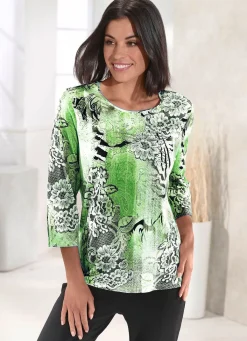 Discount BADER Shirt mit Plättchenzier im Vorderteil in 4 Farben GRÜN-SCHWARZ