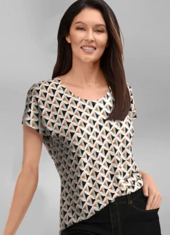 KLAUS MODELLE MADE IN GERMANY Shirt mit rundem Halsausschnitt ECRU-EISBLAU-CAMEL