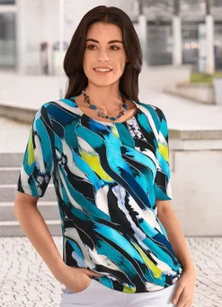 New KLAUS MODELLE MADE IN GERMANY Shirt mit rundem Halsausschnitt BLAU-TÜRKIS