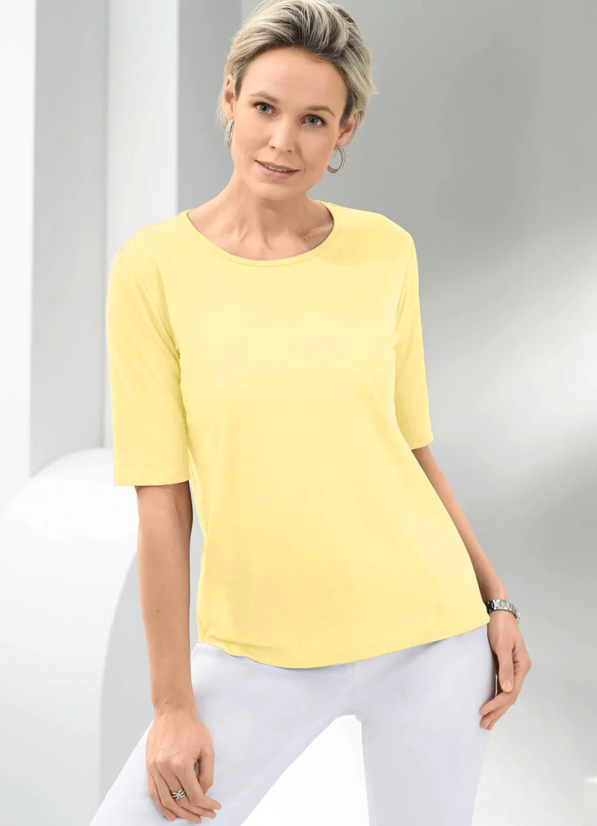 Sale BADER Shirt mit rundem Halsausschnitt in 10 Farben GELB