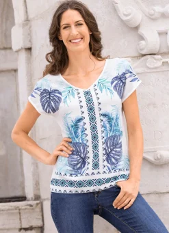 BADER Shirt mit silberfarbenen Zierplättchen ECRU-TÜRKIS-BLAU