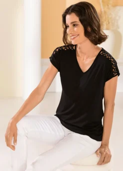 Sale BADER Shirt mit silberfarbenen Plättchen in 2 Farben SCHWARZ