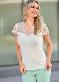 Clearance Tizia Shirt mit Spitzenverarbeitung ECRU