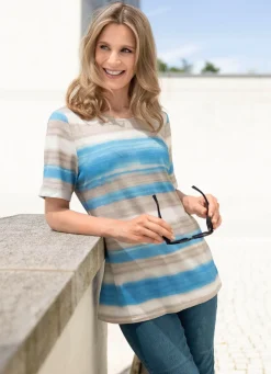 Best BADER Shirt mit sportivem Streifen-Dessin in 2 Farben BLAU-ECRU-SAND