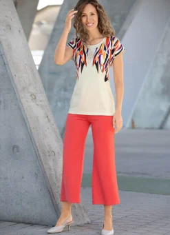 New BADER Shirt mit Strass- und Plättchenzier BEIGE-SCHWARZ-LILA