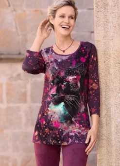 Hot BADER Shirt mit Strasszier im Vorderteil LILA-PINK-SCHWARZ