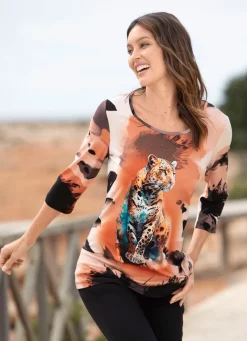 Outlet BADER Shirt mit Tiermotiv ORANGE-SCHWARZ-ECRU