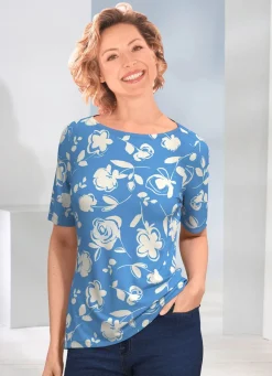 New KLAUS MODELLE MADE IN GERMANY Shirt mit U-Boot Ausschnitt BLEU-ECRU