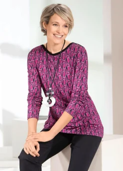 Clearance BADER Shirt mit U-Boot-Ausschnitt FUCHSIA-SCHWARZ