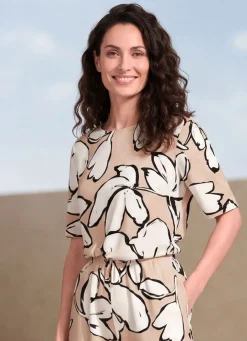 KLAUS MODELLE MADE IN GERMANY Shirt mit U-Boot-Ausschnitt TAUPE-ECRU-SCHWARZ
