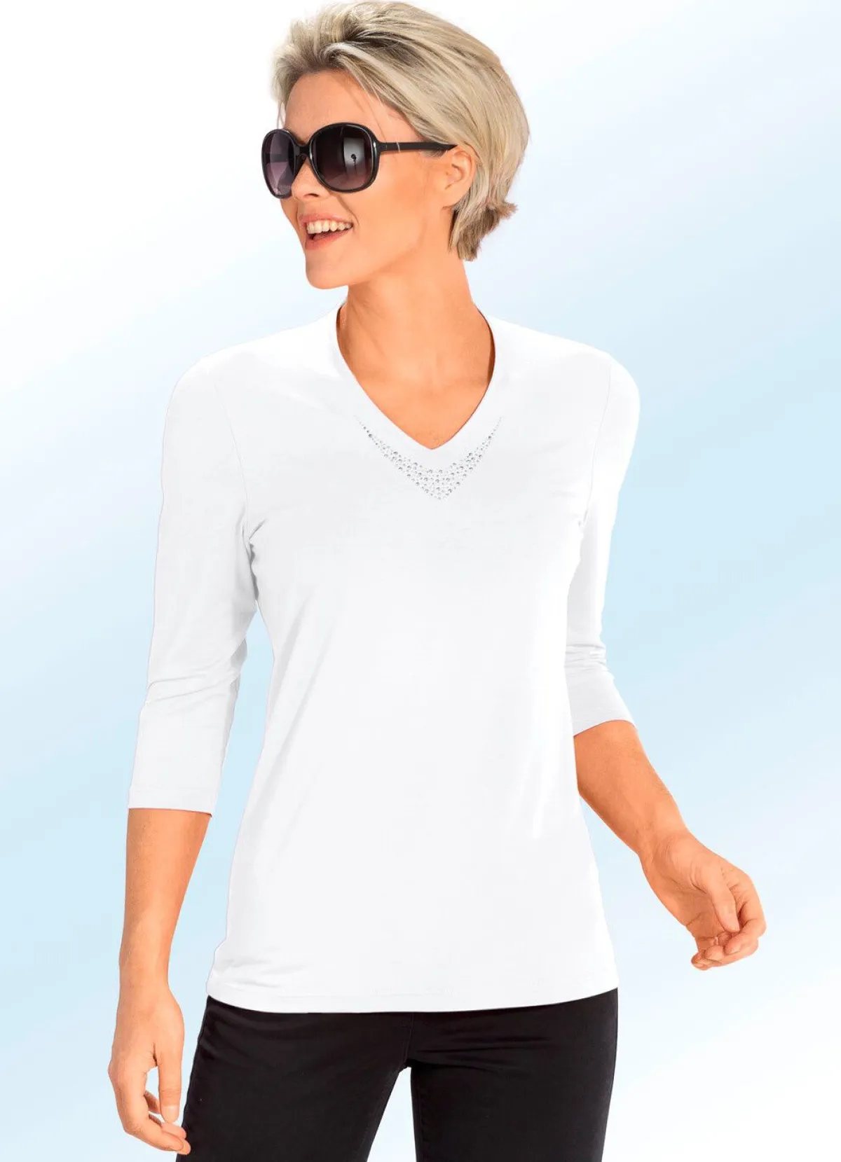 BADER Shirt mit V-Ausschnitt in 5 Farben WEISS