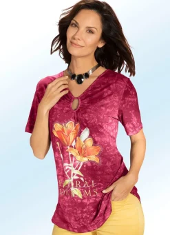 Online BADER Shirt mit V-Ausschnitt und Fältelung in 2 Farben BORDEAUX-BATIK