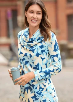 Discount BADER Shirt mit Wasserfallausschnitt BLAU-VANILLE-BLEU