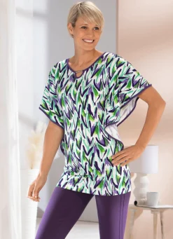 New BADER Shirt mit Zierelement am Halsausschnitt WEISS-LILA-GRÜN