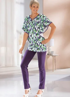 New BADER Shirt mit Zierelement am Halsausschnitt WEISS-LILA-GRÜN