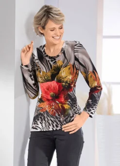 New BADER Shirt mit Zierring am Halsausschnitt SCHWARZ-TAUPE-ROT-MESSING