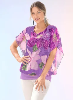 Discount BADER Shirtbluse mit Chiffon-Überwurf in 2 Farben FLIEDER-AUBERGINE-BEIGE