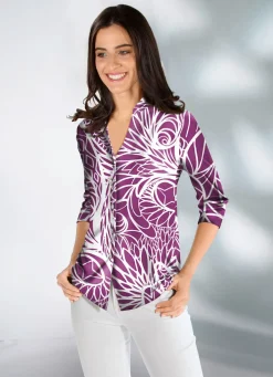 New KLAUS MODELLE MADE IN GERMANY Shirtbluse mit farbbrillantem Druck LILA-ECRU