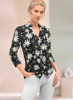 KLAUS MODELLE MADE IN GERMANY Shirtbluse mit Floral-Druck SCHWARZ-ECRU-GELB