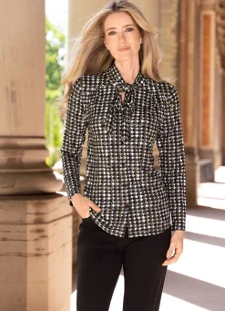 Discount laurakent Shirtbluse mit Hahnentrittmuster SCHWARZ-KHAKI-ECRU