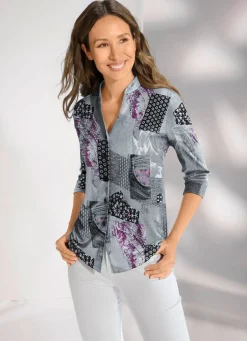 Clearance KLAUS MODELLE MADE IN GERMANY Shirtbluse mit Knopfleiste GRAU-ROSÉ-BUNT