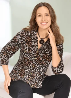 Discount BADER Shirtbluse mit Leo-Print SCHWARZ-SAND