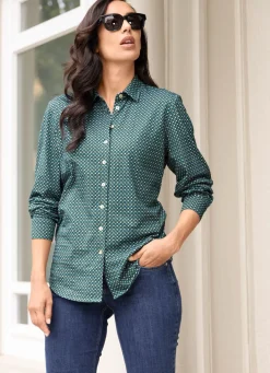 Hot Tizia Shirtbluse mit Minimal -Dessin OLIV-PETROL-WEISS